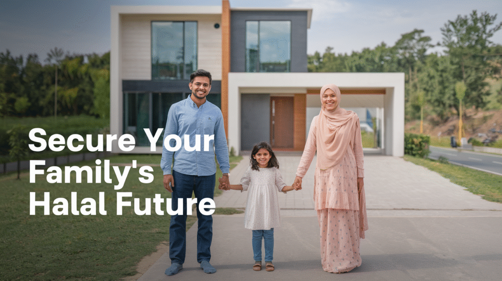 Happy family securing halal future with real estate investment